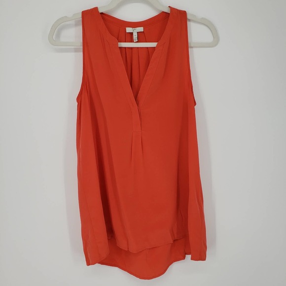 Joie Silk Blouse Sleeveless Aruna Top Split V Neck High‎ Low Hem Orange Work - Picture 2 of 9